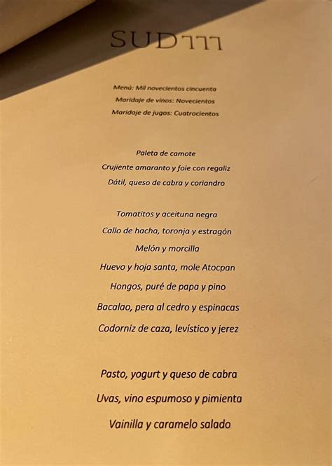 restaurante sud 777 precios.
